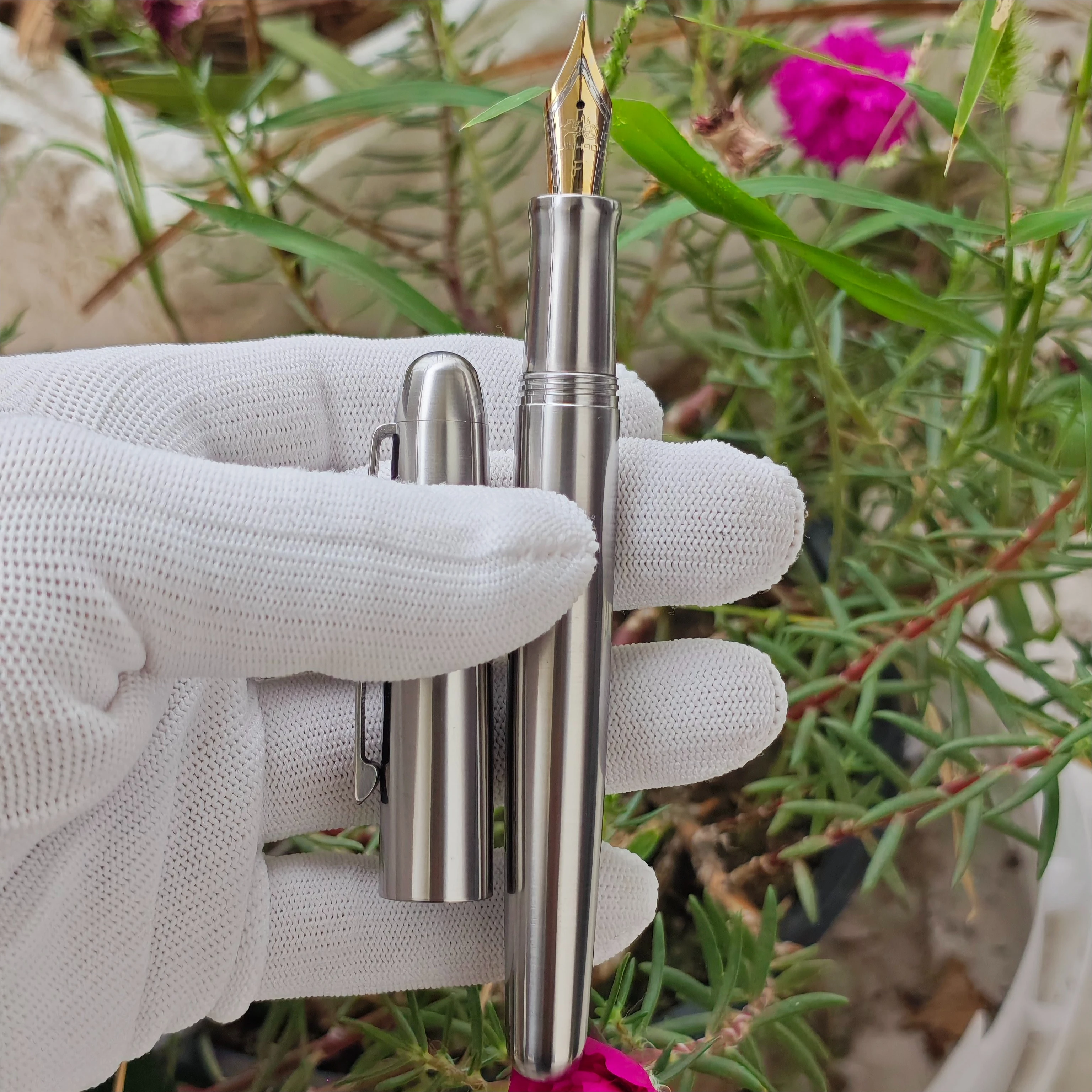 

Ручка-перо Jinhao из титанового сплава, тороидальная, с большой емкостью, перья №6/8, с пером BOCK Schmidt F/M, роскошная чернильная ручка для письма