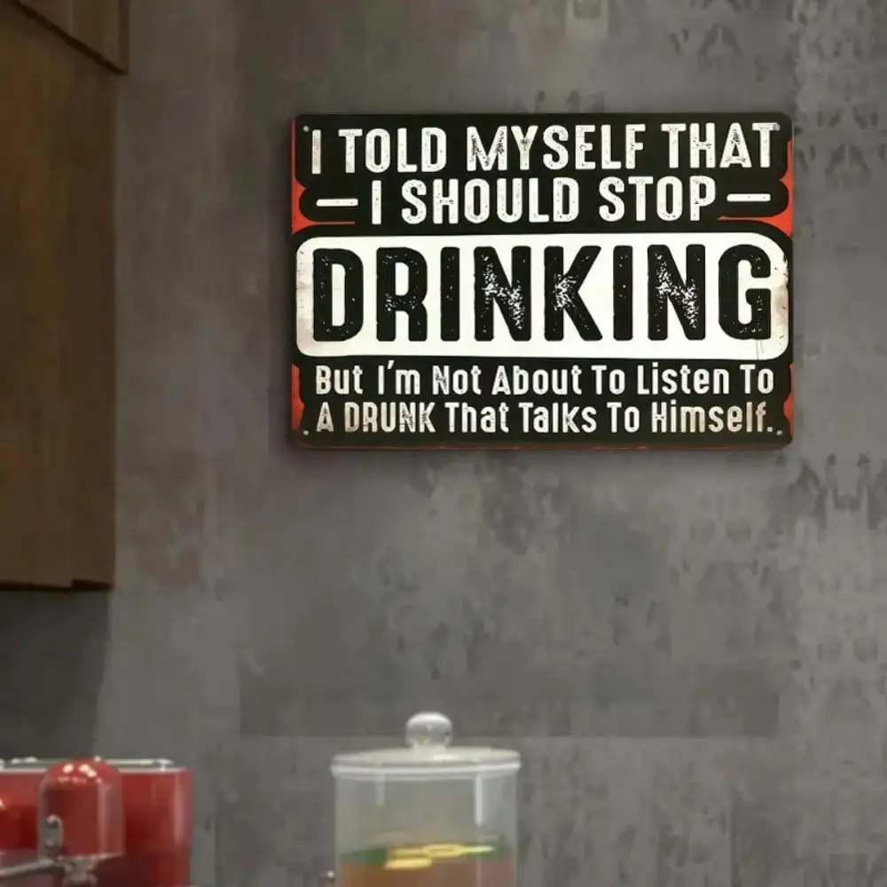 علامة شريط معدنية عتيقة "يتوقف عن الشرب" - ديكور قصدير مضحك بطابع كحولي للمناطق الترفيهية، هدية روح الدعابة #2