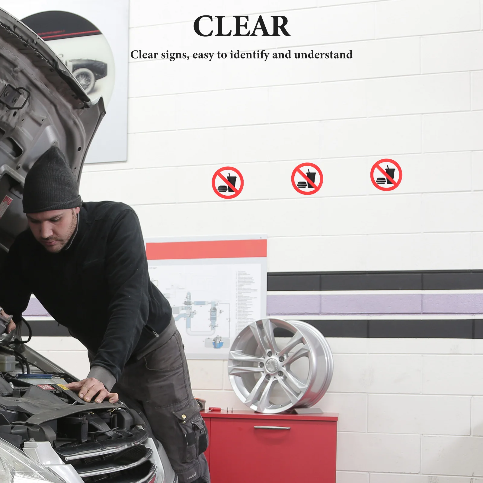 

5Pcs No Food Or Drinks Sticker Industrial Strength Warning Sign for Factory Office Workshop Oil Resistant Indoor Safety