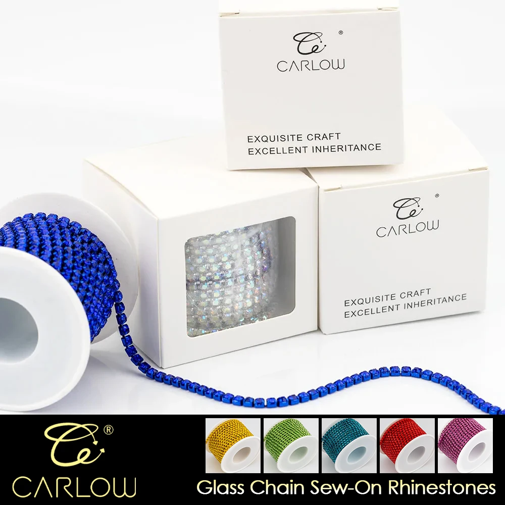 CARLOW 10Yards/Roll SS6-SS16 Multicolor Rhinestone Chain Sew-On Rhinestones Trim Cup Chain For Garment DIY Decorations