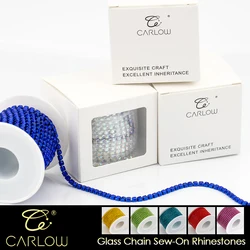 CARLOW 10Yards/Roll SS6-SS16 Multicolor Rhinestone Chain Sew-On Rhinestones Trim Cup Chain For Garment DIY Decorations