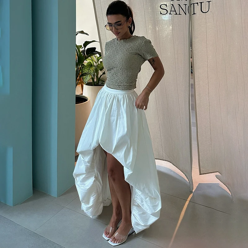 Tornova Casual Weiß Unregelmäßigen Knospe Rock Für Frauen Streetwear Fashion Reine Baumwolle Lange Röcke 2026 Sommer Neue Lose Weibliche Rock