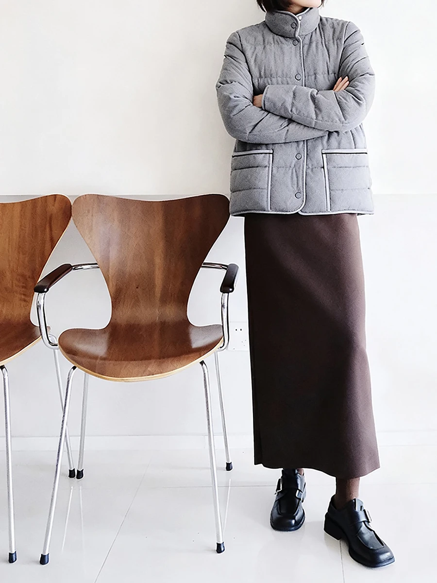 

Шерстяная куртка с гусиным пухом, воротник-стойка, повседневная, на одной пуговице, удлиненная, теплая, без капюшона