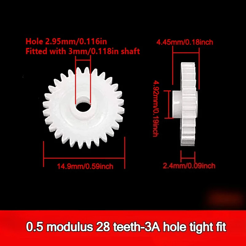 282A/3A 20pcs/100pcs 0.5 Module Plastic Gear, 28Teeth, 2mm Tight Fit Bore, Straight Gear Accessory for Toy Gearbox