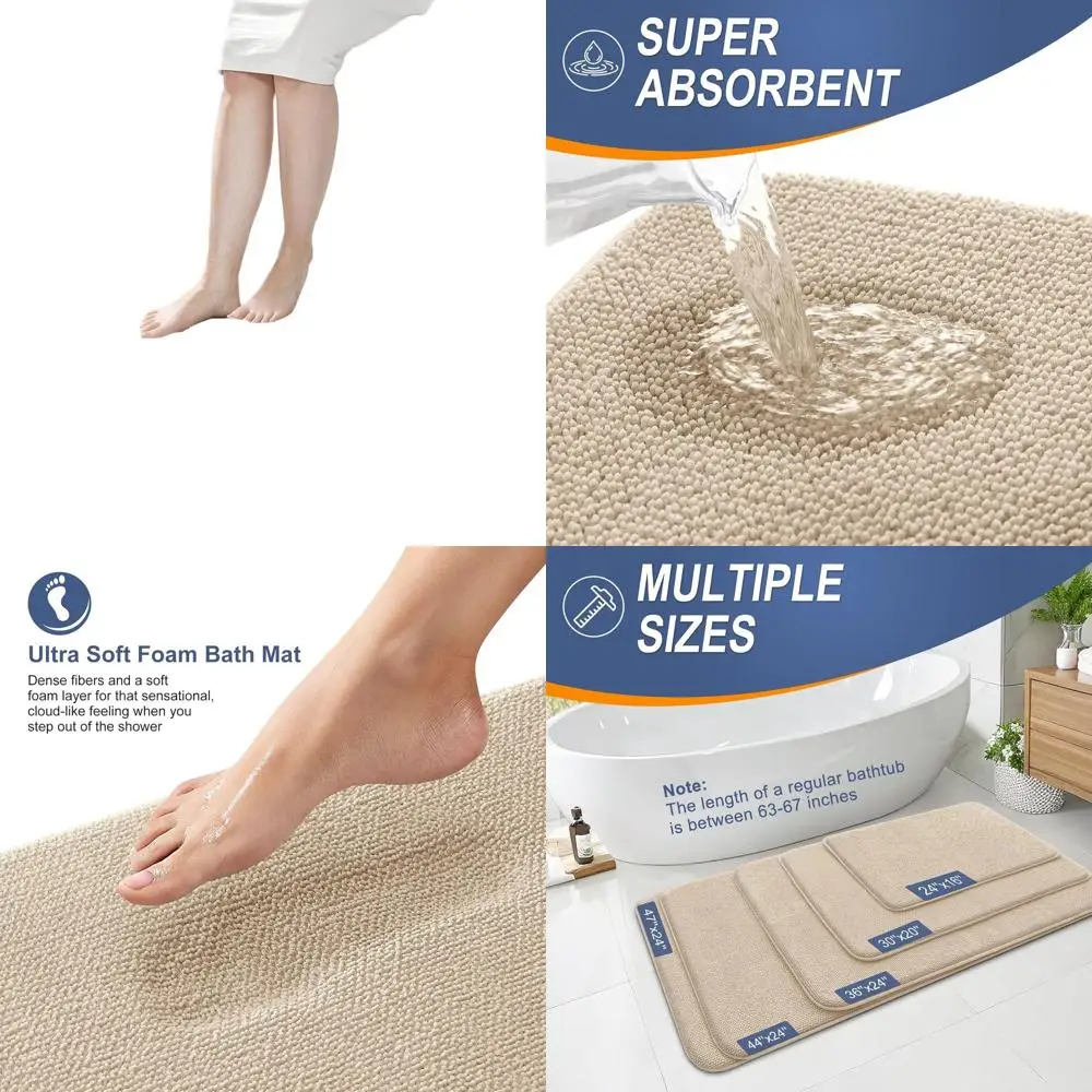 

59x24 Soft Memory Foam Bath Rug, Absorbent & Quick-Dry, Non-Slip, Machine Washable for Bathroom, Beige