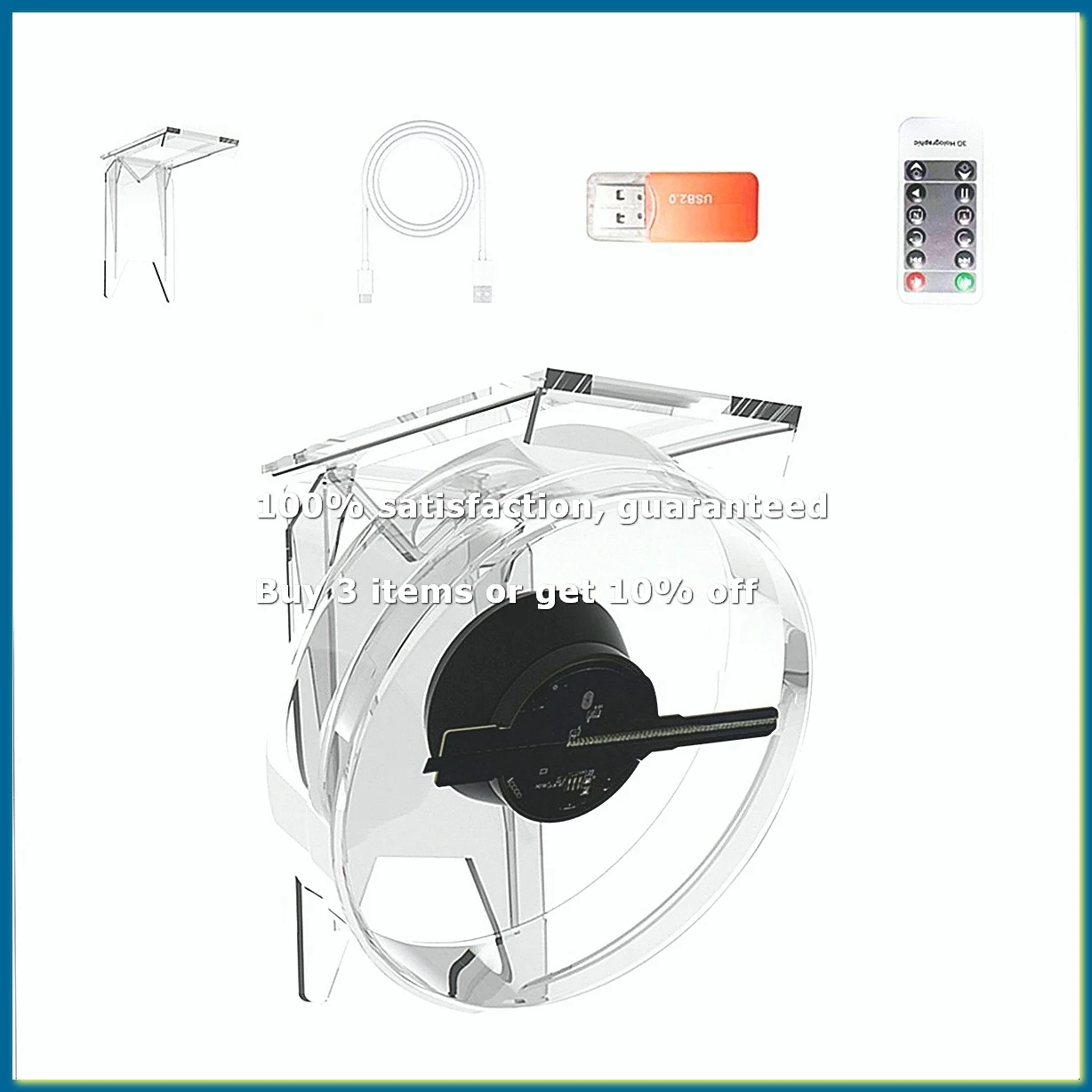 ●3D Holographic Advertising Light Hologram Projector LED Desktop Screen Fan with Audio Playback Support Images and Video