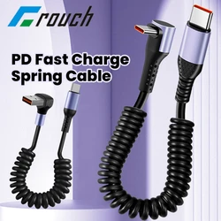Elbow 90 Degree USB Cable Type C Spring Retractable USB C To C Cable 6A 66W Fast Charging Data Cord For iphone Android CarPlay