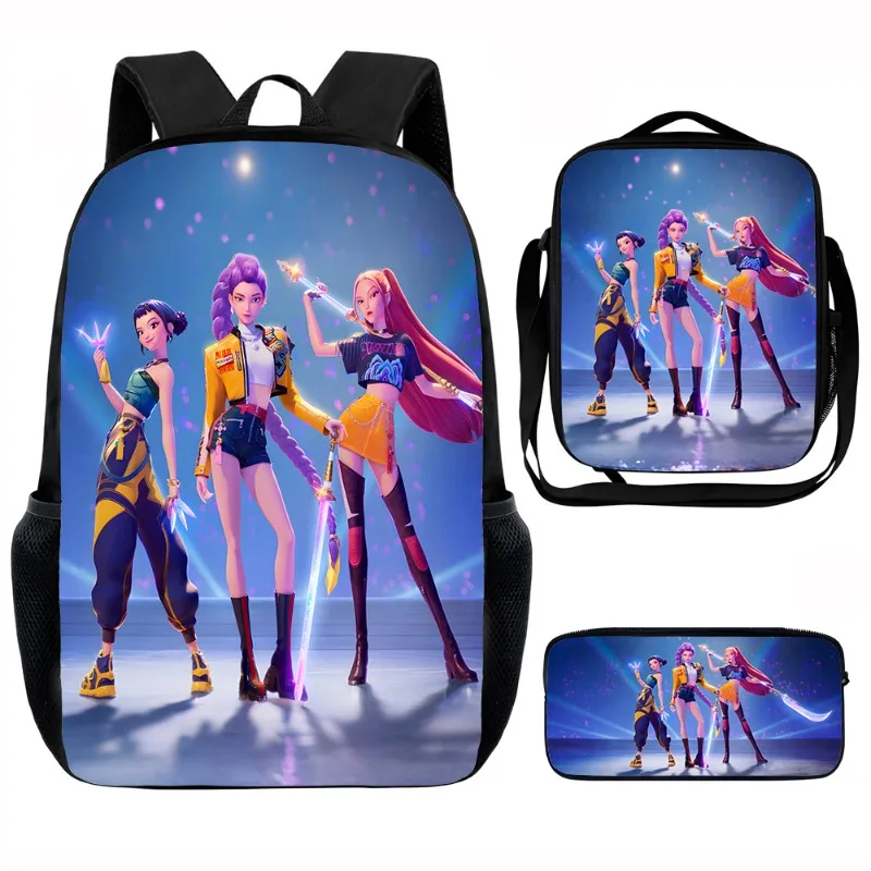 3 Pcs/set Printed Popular Anime KPop Demon Hunters Backpacks Cute Rucksack Kindergarten Fashion Style Urban Laptop Bag Schoolbag