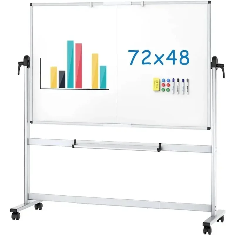 NEW.Tools.Double-Sided Mobile Whiteboard, 72 x 48 Inches, Magnetic Rolling Dry Erase White Board on Wheels with Aluminium Frame