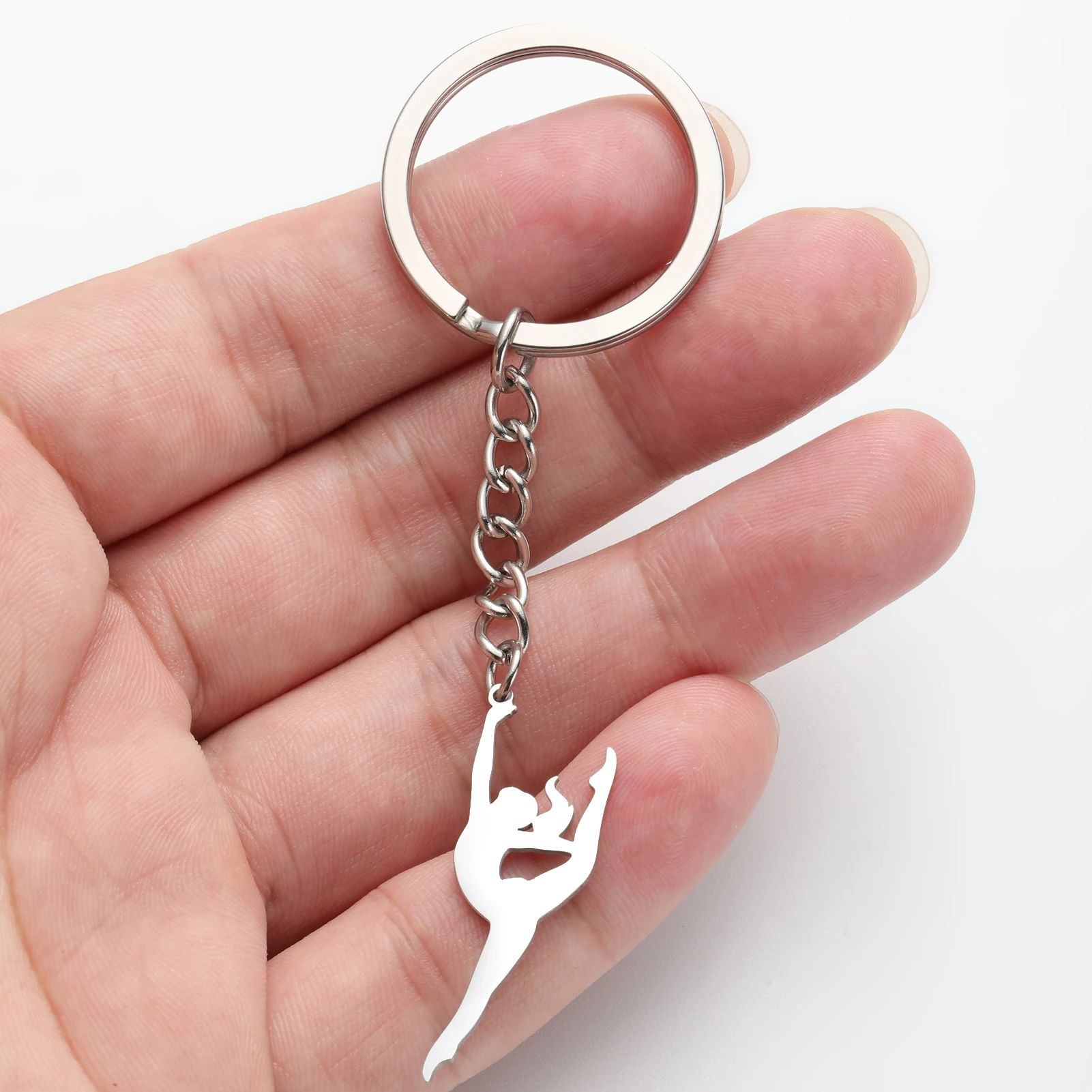 Stainless Steel Sports Gymnastics Pendant Keychain For Women Girl Gymnast Charms Key Chains Trendy Car Keyring Jewelry Wholesale