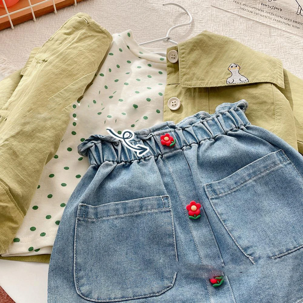 All-Match Girl\'S A-Line Denim Skirt Spring And Summer New Clothes Baby Flower Button Denim Skirt Children\'S Princess Short Skirt