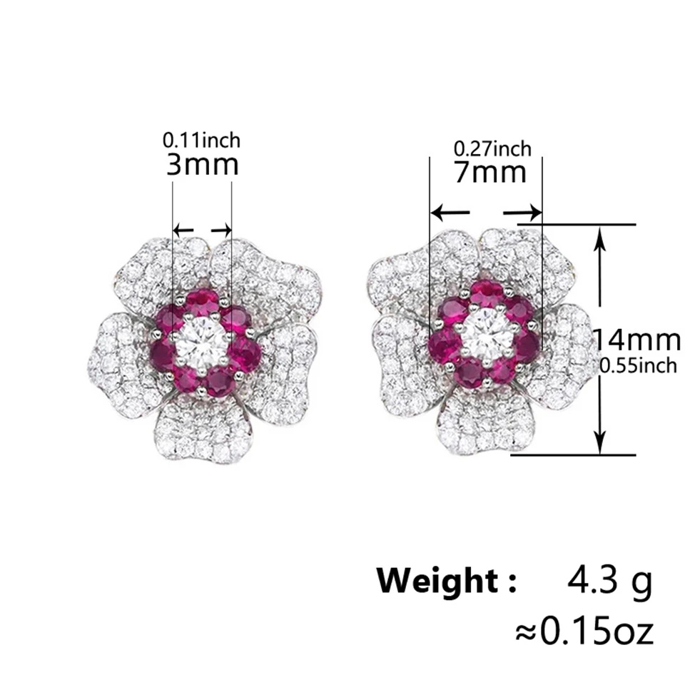 ZAKOL Bling CZ Flower Stud Earrings AAA Cubic Zirconia Aesthetic Women\'s Ear Accessories Bright Red Earrings Trendy Jewelry Gift