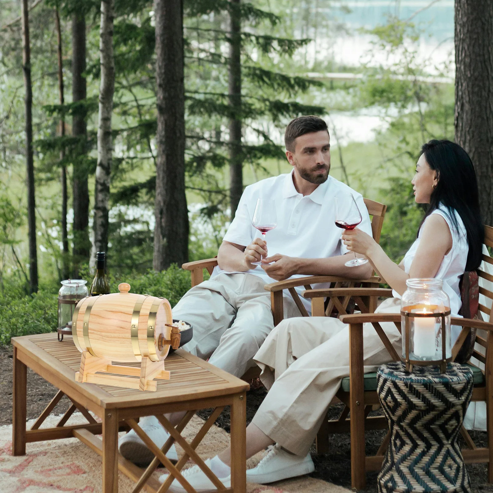 

1Set Solid Wood Wine Barrel 1.5L Rustic Oak Drink Dispenser for Red Wine Whiskey Aging Storage Home Bar Kitchen Decorative Use