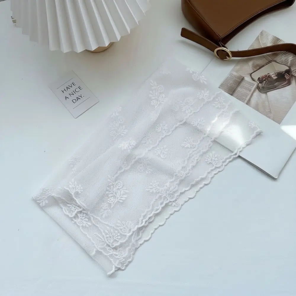 

Casual Retro Women's Lace Scarf Long Korean Version Sunscreen Shawl Floating Embroidery Flower Solid Color Silk Scarf