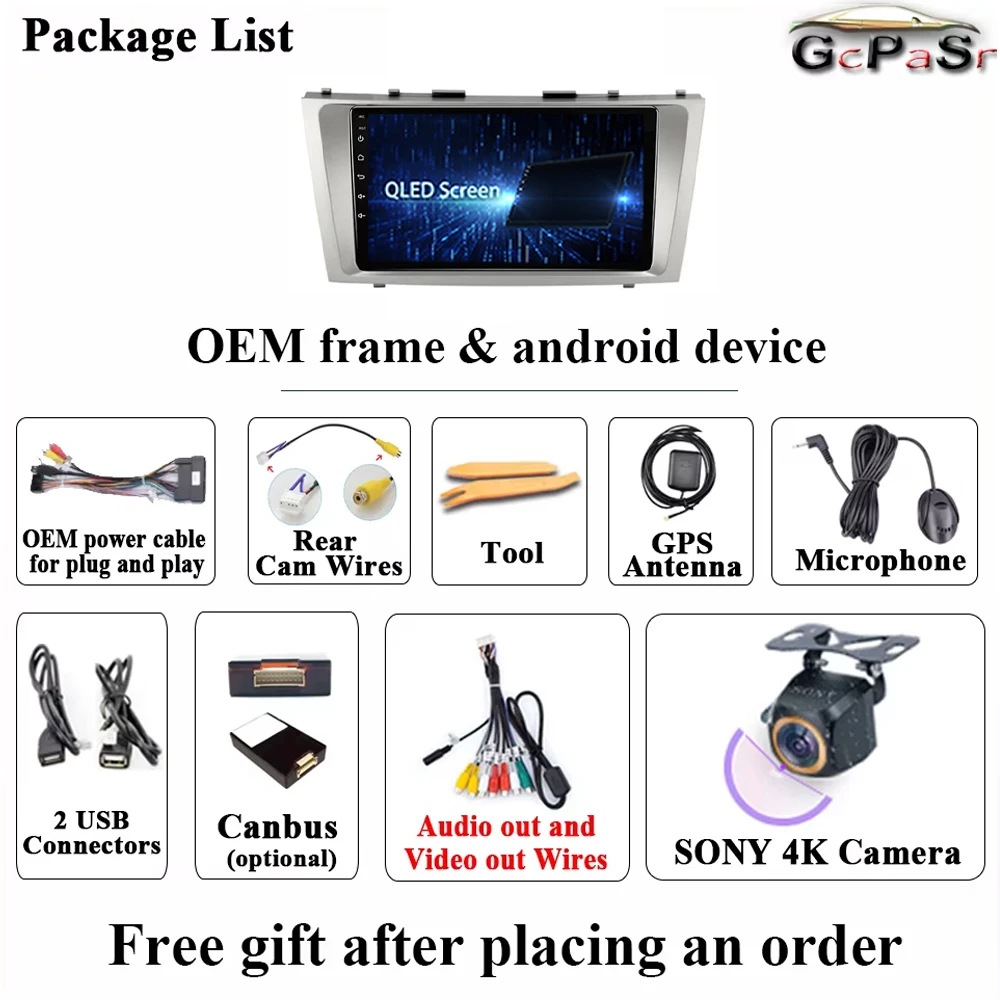 2din 9 "4G Carplay أندرويد 15 راديو السيارة الوسائط المتعددة مشغل فيديو لتويوتا كامري 7 XV 40 50 2006-2011 الملاحة GPS رئيس وحدة