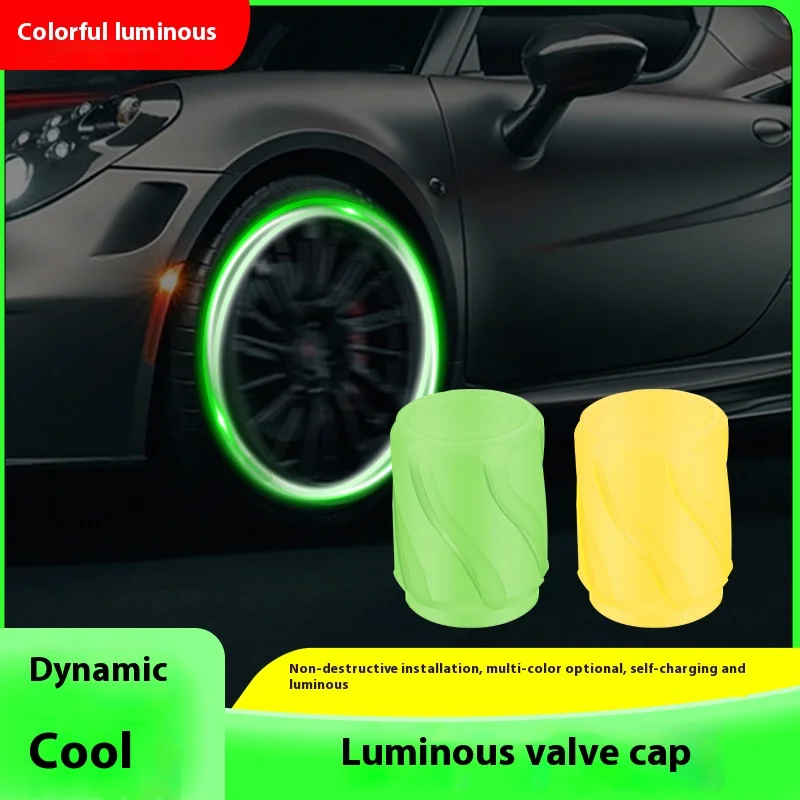 4 mounted luminous tire valve caps Bicycle motorcycle wheel nozzles dustproof fluorescent tire valve nozzles luminous car trim