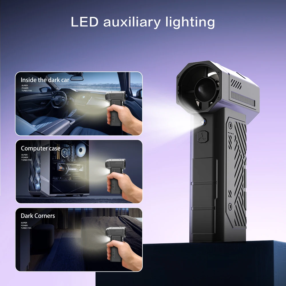 

990000 об/мин воздуходувка для листьев, беспроводной сверхмощный воздуходувка, бесщеточный турбореактивный вентилятор, перезаряжаемый воздуходувка, пневматический пистолет, автомобильные аксессуары