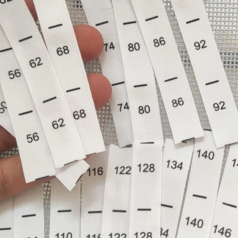 50pcs Pure White Cotton Size Label for Kids 56 62 68 74 80 86 92 98 104 110 116 122 128 134 140 146 Print Garment Size Labels