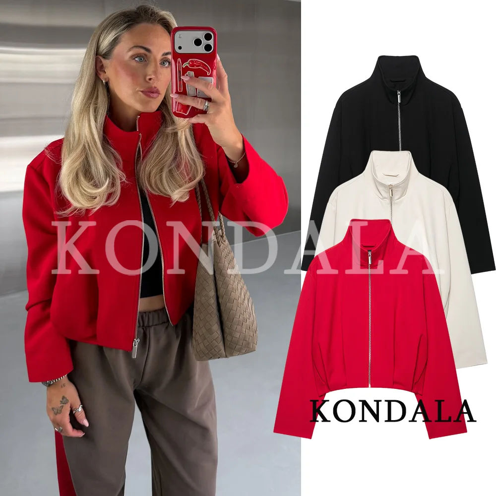 KONDALA Women Stand-Collar Zip-up Jacket Minimalist Chic Early Fall Versatile Jacket 2026 Elegant Commute Trendy Casual Jacket