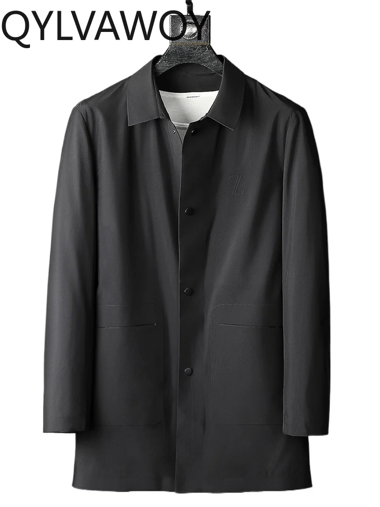 

QYLVAWOY 2025 Spring Autumn New Lightweight Men's Mid-Length Lapel Trench Coat Brand Casual Outerwear Spring Clothing LJ2242