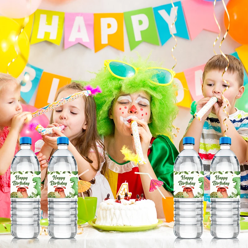 12Pcs Dinosaur Birthday Water Bottle Label Custom Drink Sticker Baby Shower Boy Party Decor Kids Dino Animals Theme Supplies