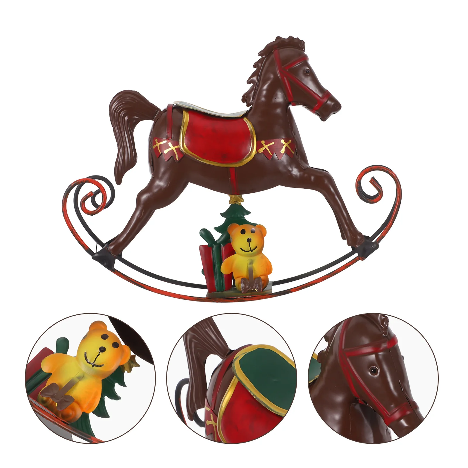 

Vintage Iron Rocking Horse Christmas Table Decoration Retro Painted Metal Animal Sculpture Holiday Display Ornament