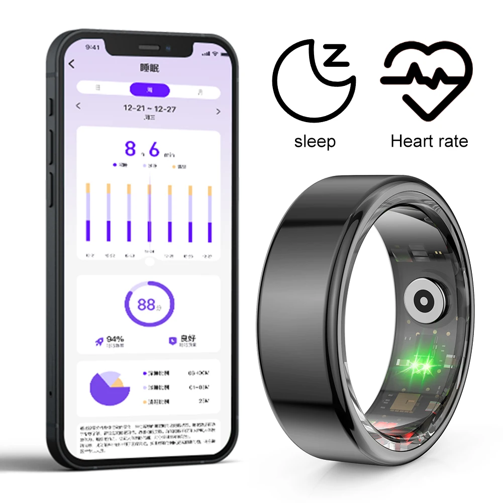 R02 Smart Ring Fitness Tracker Anello IP68 e 5ATM Tracker della frequenza cardiaca impermeabile Modalità multi-sport Indossabile per Android per IOS