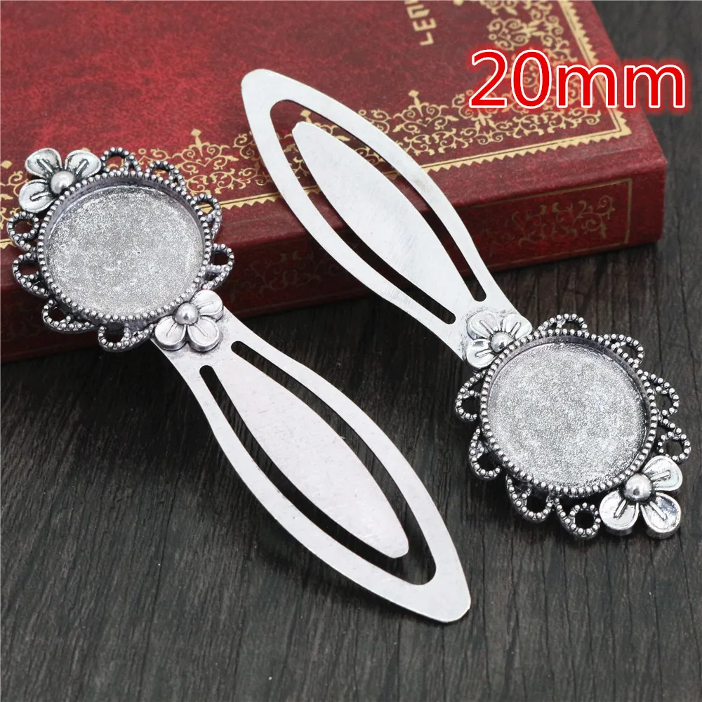 2pcs Antique Silver Plated Bronze Bookmark Cabochon Base Set