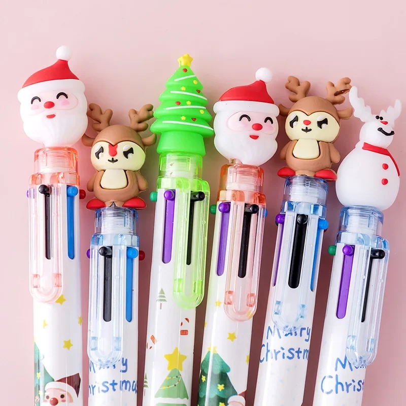 Cute Six Color Pen Santa Claus Xmas Cartoon Noel Deer Ballpoint Pen Elementary School Gifts Stationery Merry Christmas Decor