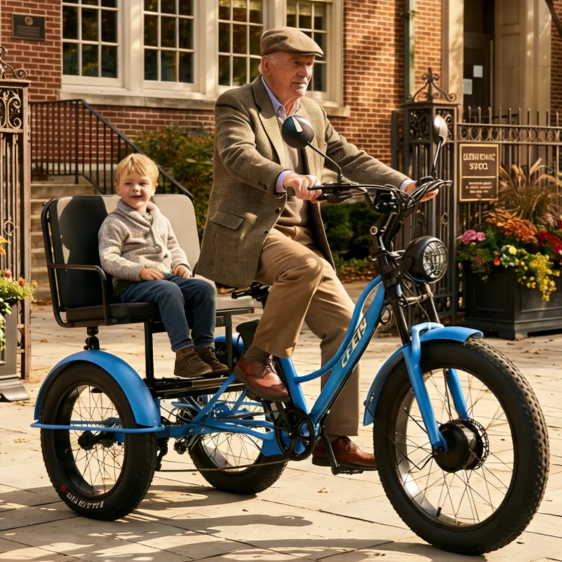

Fat Tire Electric Tricycle Adults With Passengers Powerful 48V 750W Family Electric Bicycle Removable Battery With Safe Belt