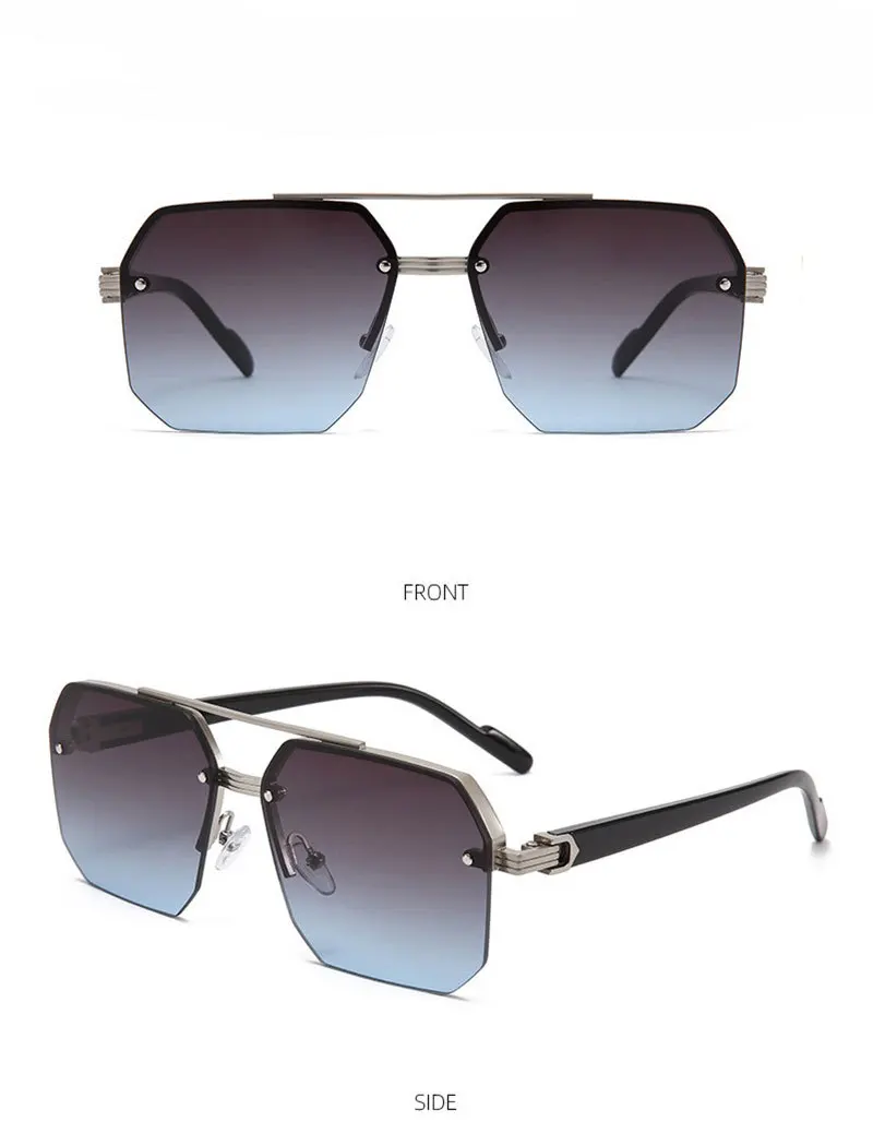 Oversize Retro Doppel Brücken Polygon Quadrat Metall Männer Sonnenbrille Mode Gradient Shades UV400 Trend Frauen Sonnenbrille – Detail 19