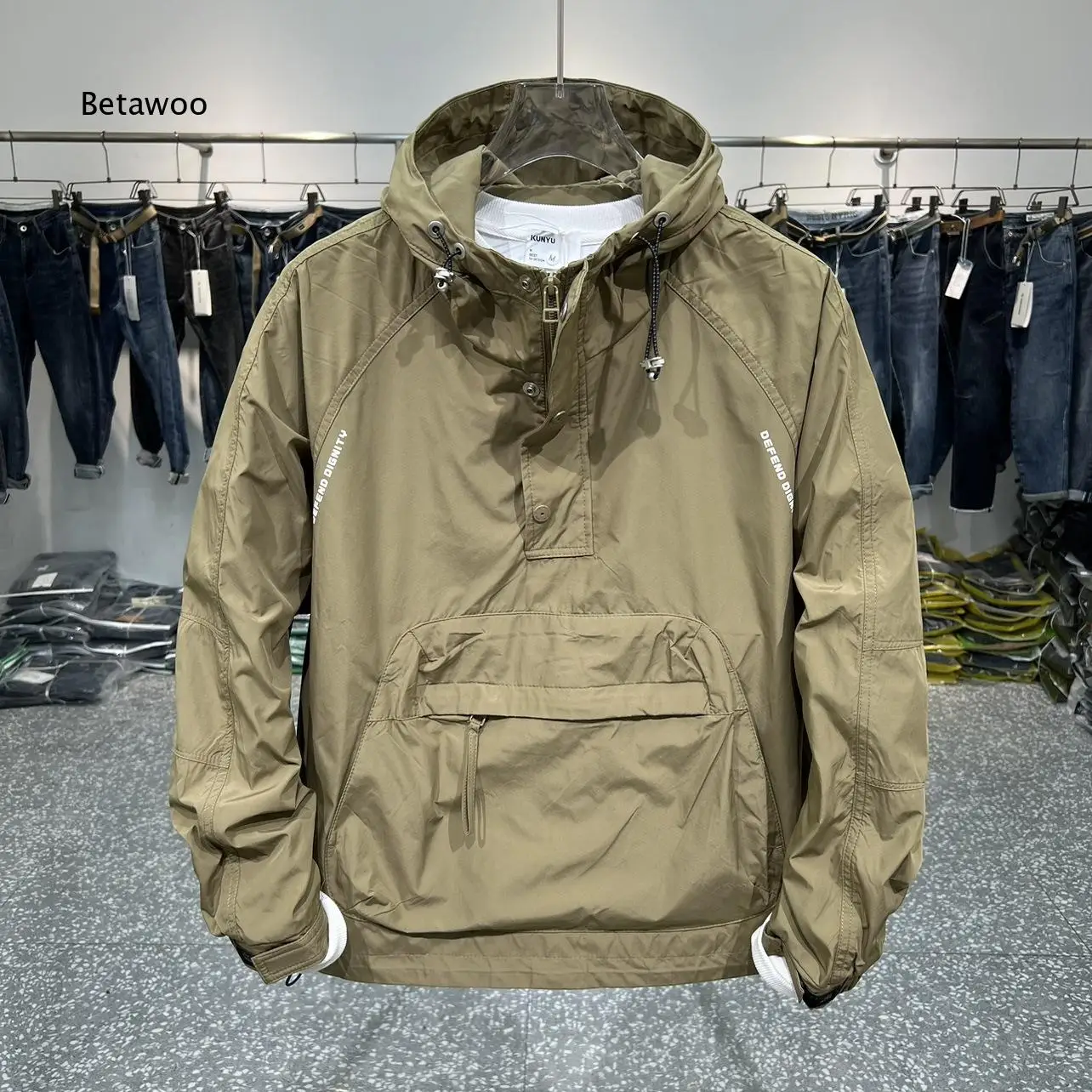 Men Hooded Pullover Windbreaker Half Zip Big Pocket Loose Fit Outerwear for Outdoor Sports Street Daily Wear