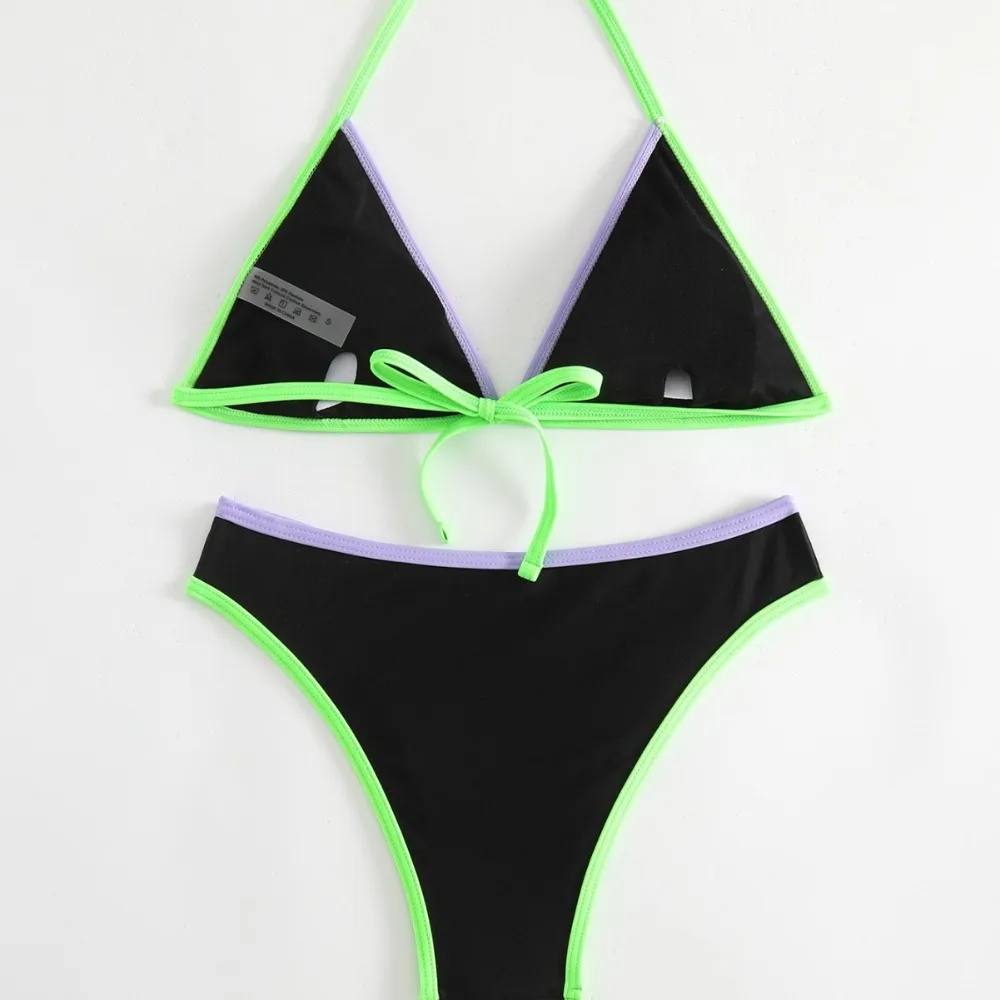 Contrasting Colors Sexy Bikini Tankini Swimsuit Triangle High Waist Swimsuit Wholesale Trajes De Baño Mujer Drop Shipping