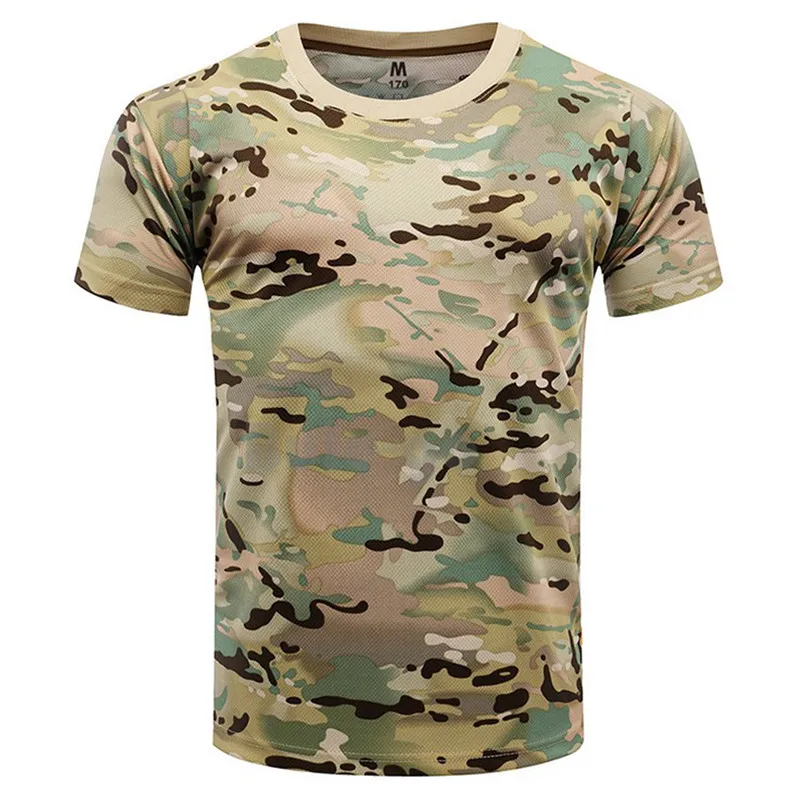 Outdoor Hunting CamouflageT-shirt Men Breathable Army Tactical Army Combat T-Shirt Military Dry Sports Camo Hunting Camping Tees