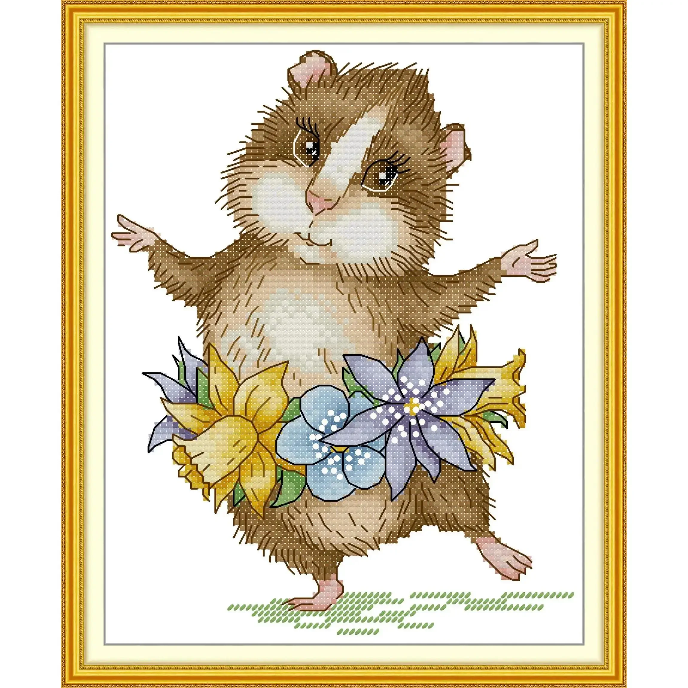 Joy Sunday New Printed Cross Stitch Kit  Easy Pattern Aida  Stamped Fabric DMC Threads Embroidery Kits-Guinea Pig