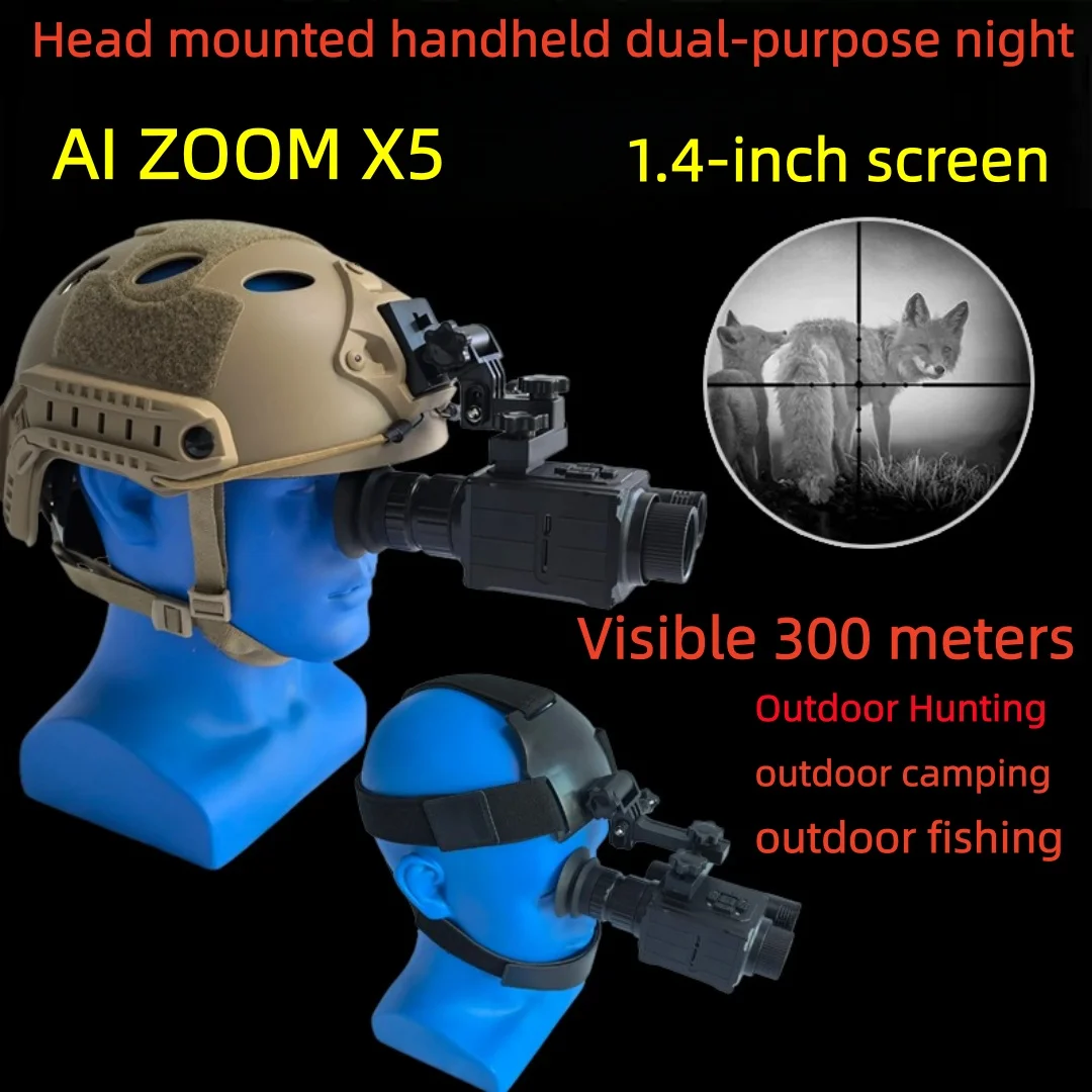 

Head mounted hunting night vision device, optical telescope, AI 5x magnification 1080P visual range of 400 meters