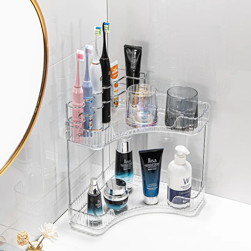 Makeup Storage Shelf Multi Functional Toothbrush Toiletries Large Capacity 2-tier Lipstick Skincare Perfume Bathroom Corner Rack