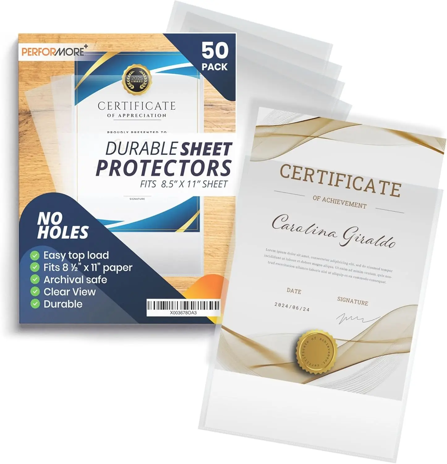 

50 Clear Top Loading Sheet Protectors, 8.5x11, Archival Safe, Non-Stick, Durable