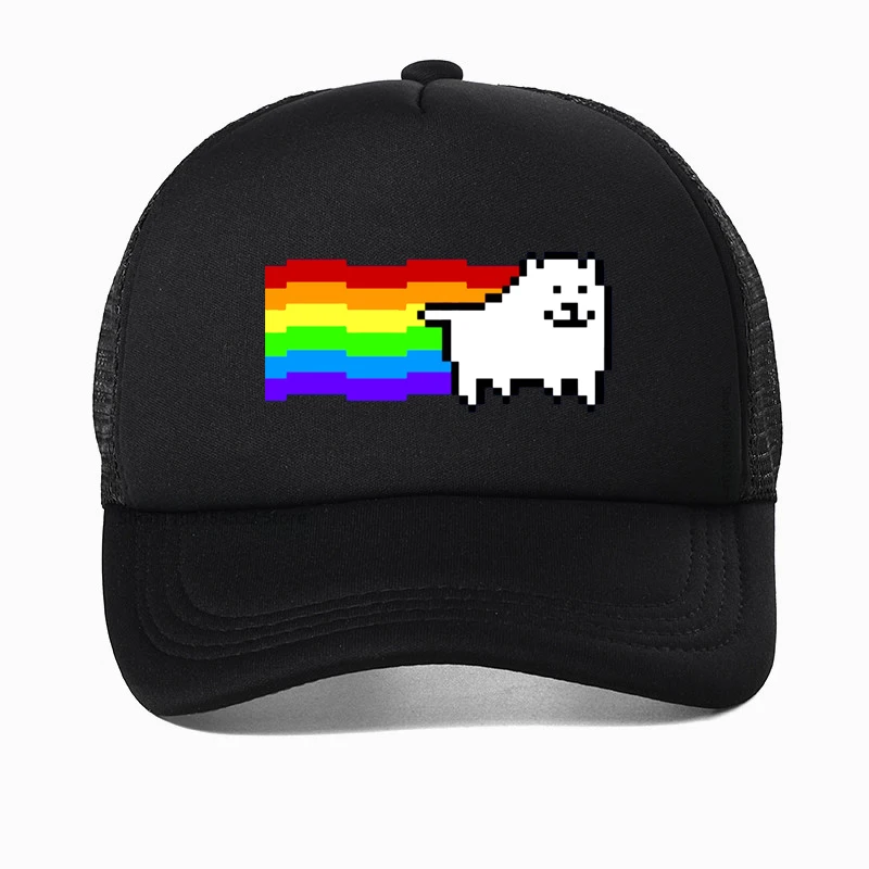 

HOT Men Fashion Game hat Undertale Annoying Dog Printed baseball cap Anime Rainbow Dog Hip hop hat Mesh Trucker Caps Casquette
