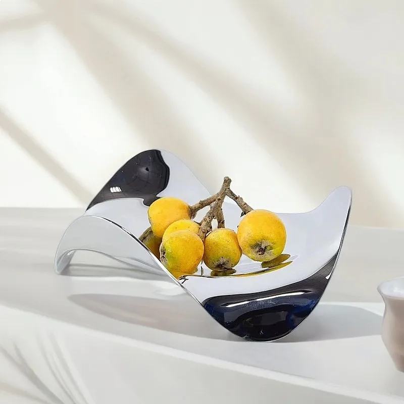 Simple Silver Metal Tray Irregular Streamline Fruit Dish Decorative Wave Bowl