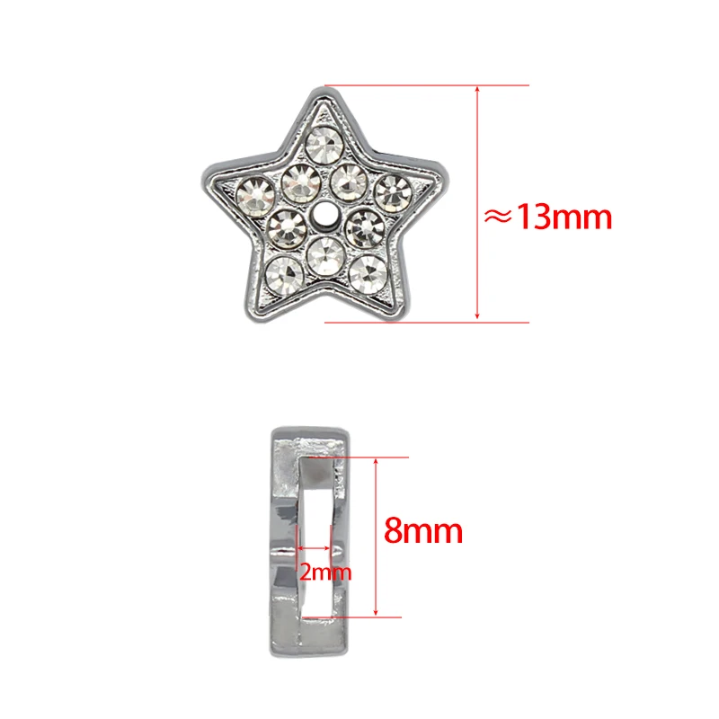 10PC/lot 8MM clear rhinestones heart star flower cross crown Slide Charm For 8mm DIY Bracelet Wristband Jewelrys Making