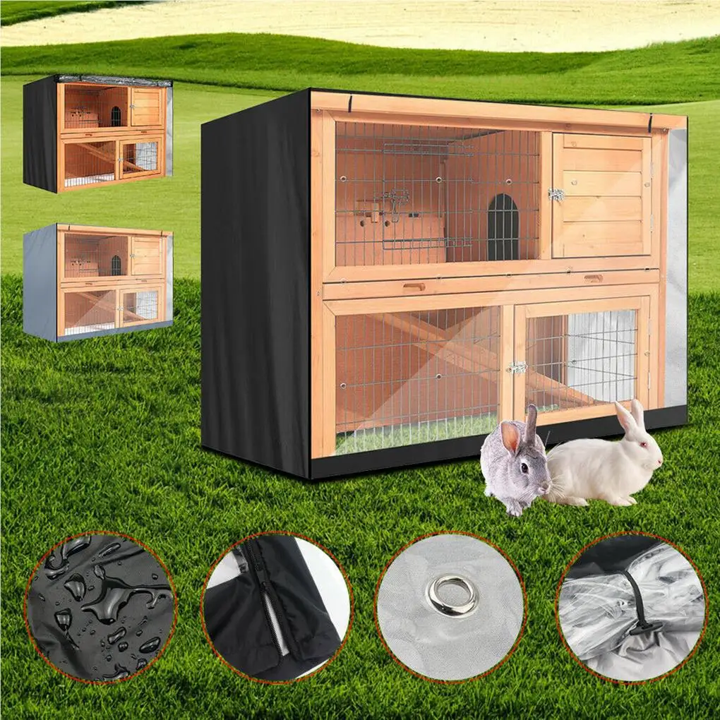 4FT Rabbit Hutch Cover Double Layer Pet Bunny Cage Waterproof Dustcover Lightweight Oxford Cloth Protective Sheath Without Cage