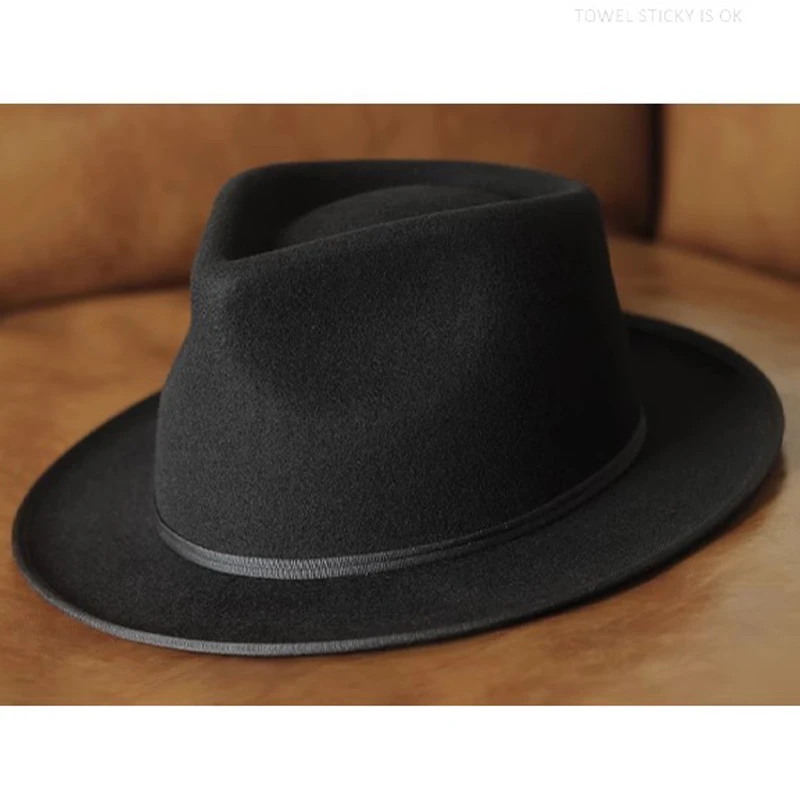 

100% Australian Wool Handmade Fedora Hat, Men Women Dress Up Black Color Felt Hats ,2.6 Inch Short Brim Hard Cap