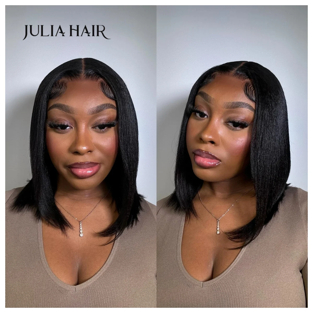 

Julia Hair 13x4 Pre-Everything Lace Frontal Wig With Pre-Plucked Hairline Natural Black Silky Straight Glueless Short Bob Wig