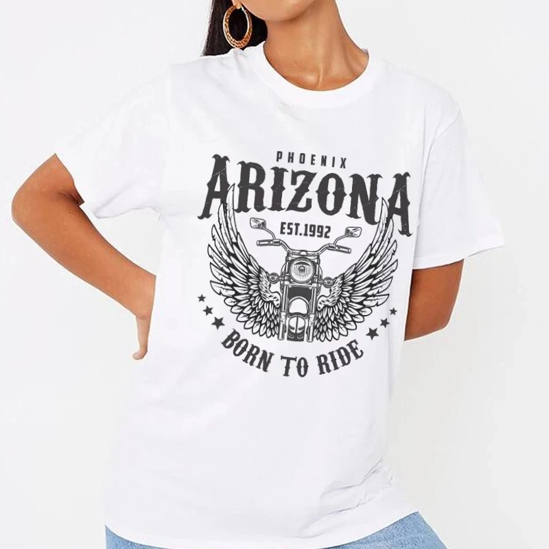 Kuakuayu HJN Arizona Motorcycle Print Graphic Tshirt Summer Fashion Women Vintage Streetwear Tee Shirt Loose T-Shirt Tumblr Tops