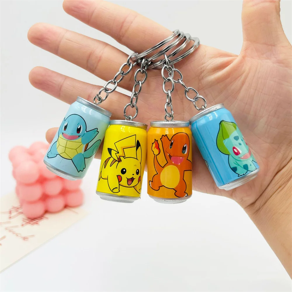 Pokemon Keychain Pikachu Keychain Cans Charmander Squirtle Cans Anime Figure Toys Cartoon keyring Hanging Decorations Kids Gift