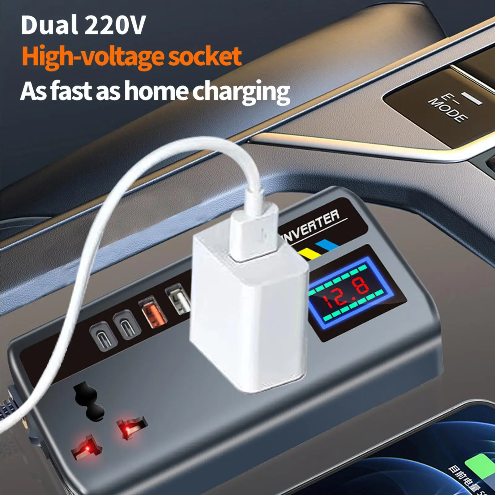 Car Inverter Car Converter 12V/24V to 220V 2 AC Output Multi-Functional 3 USB Ports Car Plug Adapter for Adults Outdoor Camping