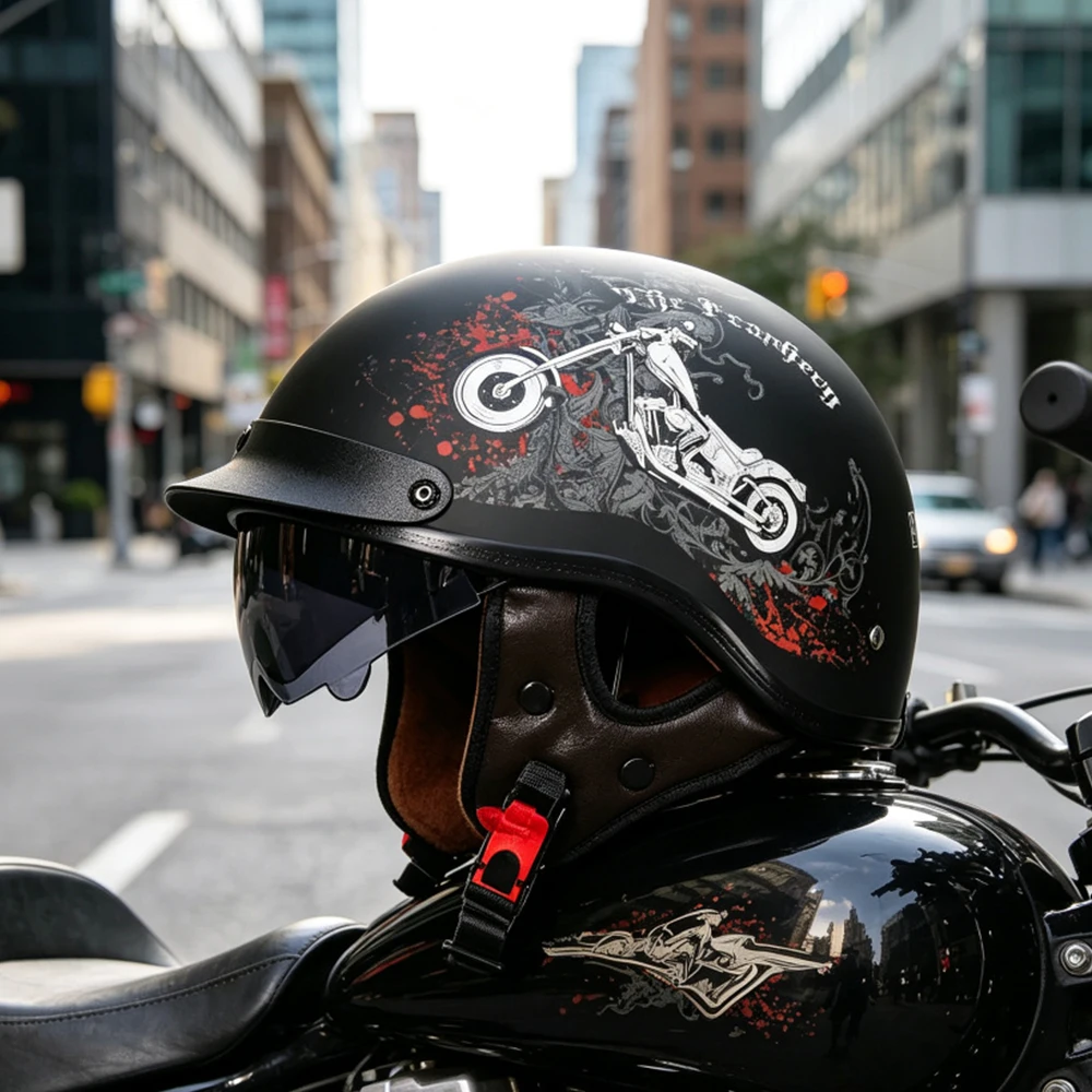 

Retro Cruise Pedal Lightweight Motorcycle Helmet Half Helmet Four Seasons Sunshade Safety Electric Vehicle Helmet