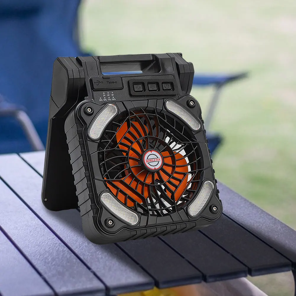 

Солнечный уличный вентилятор для кемпинга со светодиодной подсветкой USB перезаряжаемый солнечный портативный электрический вентилятор IPX4 водонепроницаемый для пешего туризма, рыбалки, пикника