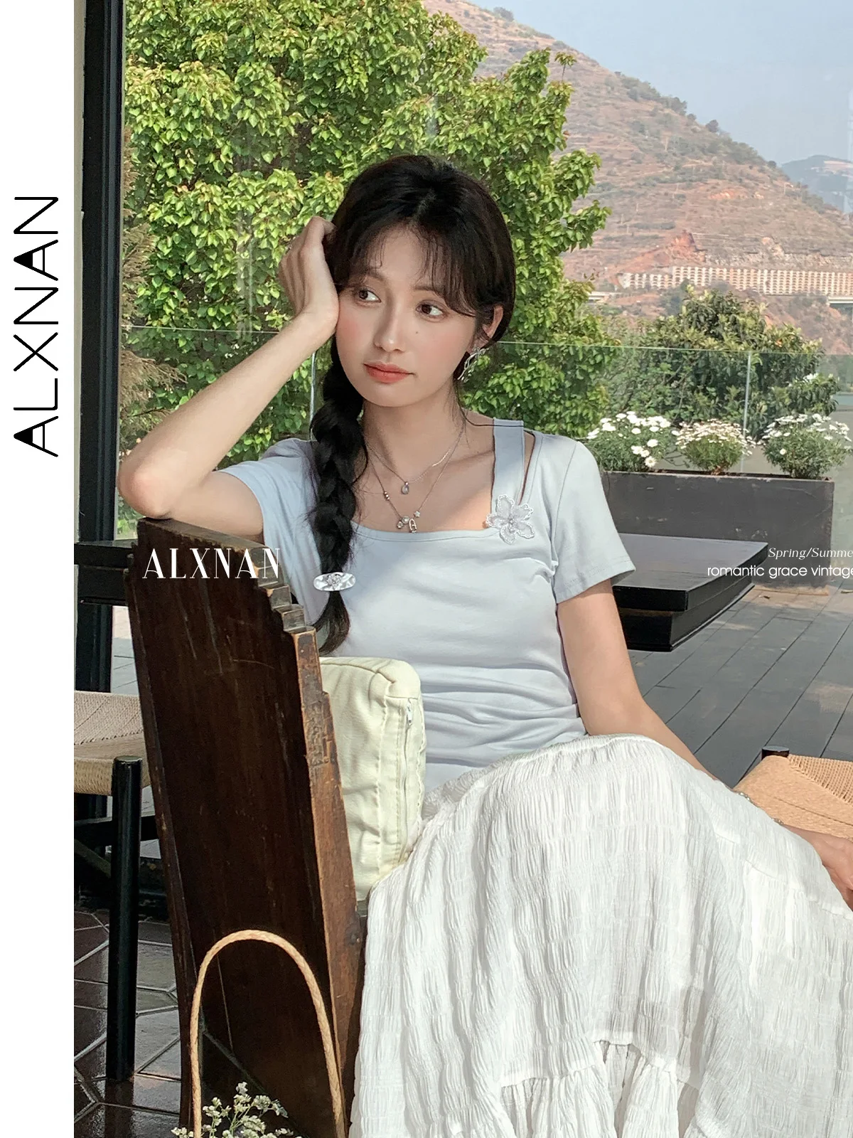 ALXNAN Plus Size White Skirt Long Elegant Holiday Women's Midi Skirt 2025 Summer Casual A-line Loose-fit Ladies Clothing D10307
